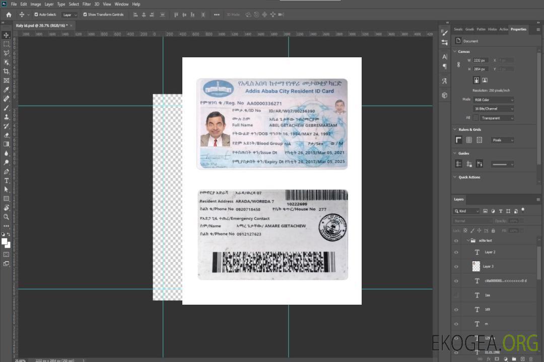 Carte d'identité de résident d'Addis-Abeba template Carte d'identité de résident d'Addis-Abeba template